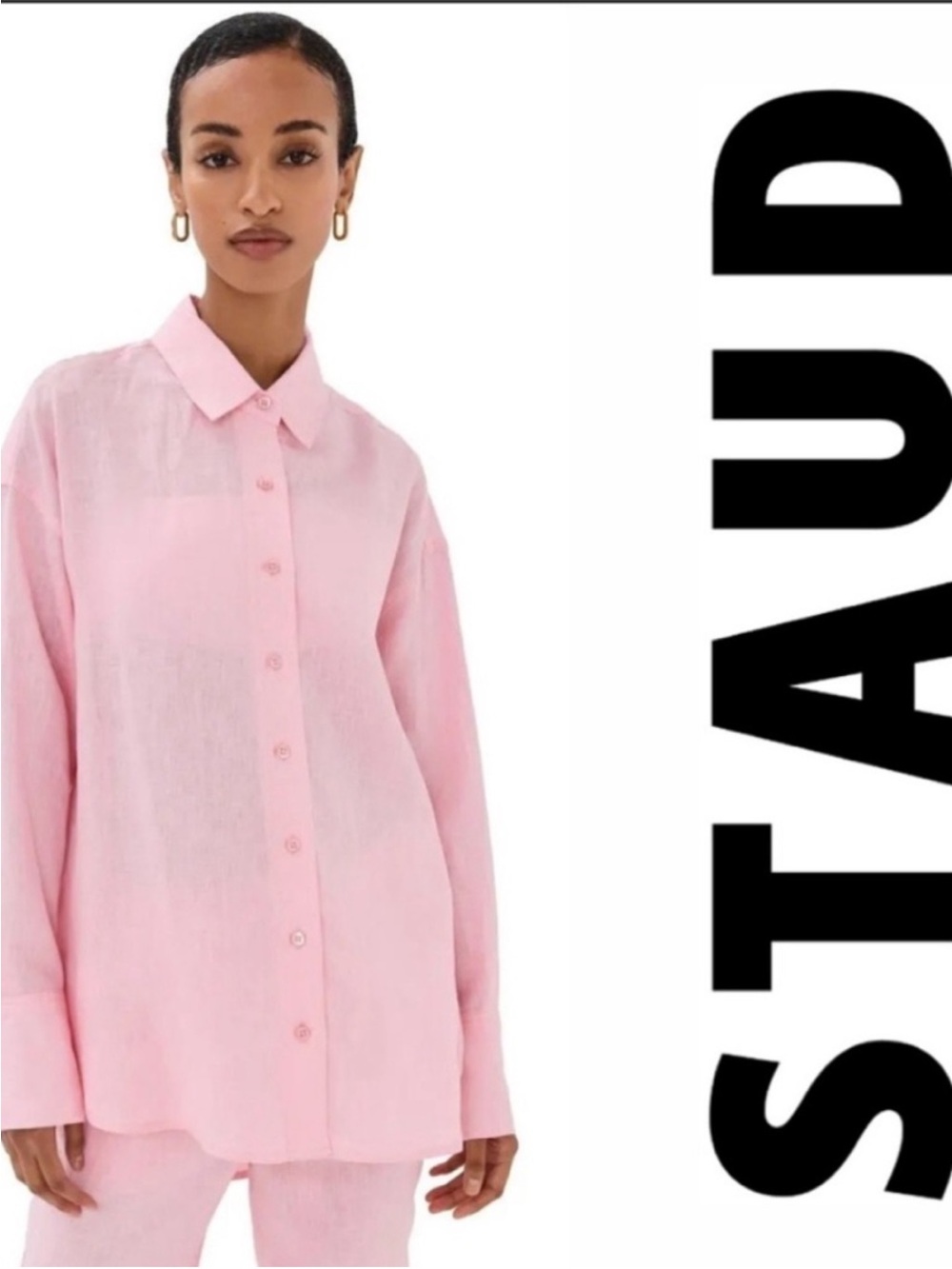 🌷STAUD Colton Pearl pink linen shirt size M
